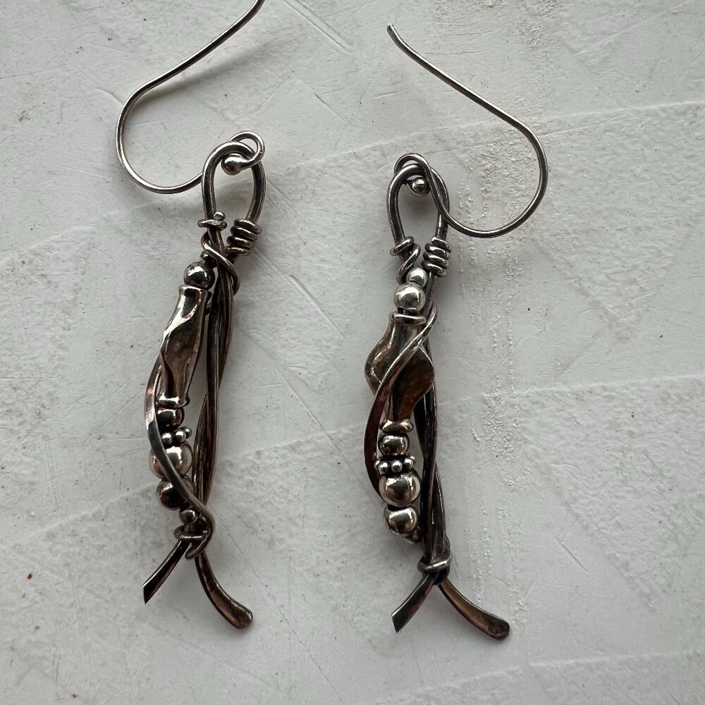 Vintage Artisan Brutalist Sterling Earrings